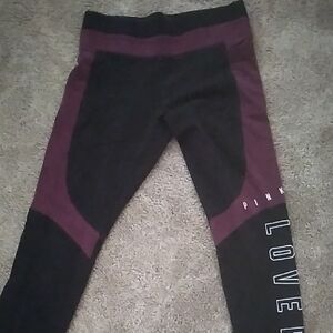 PINK Victoria's Secret Black and Burgundy Leggings with Color Blocking